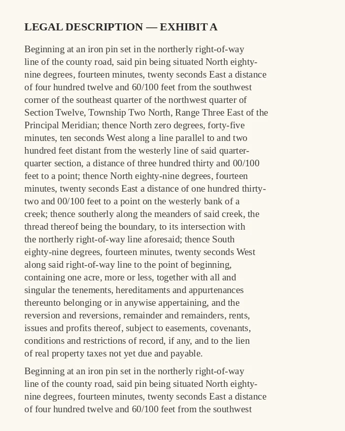A dense block of legal description text, the kind found in a deed